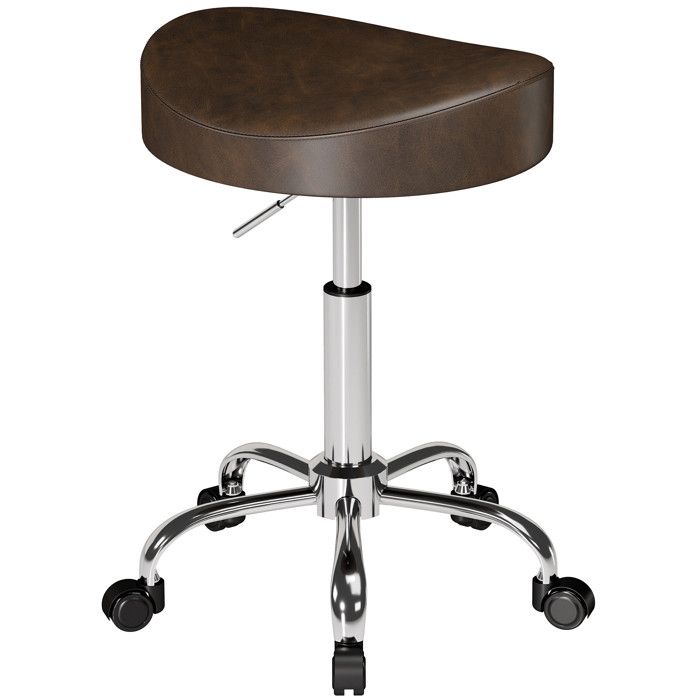 Tabouret à roulettes - HOMCOM - hauteur réglable 51-66 cm et assise rembourrée pivotant 360° - PU - 33 5 x 35 x 66 5 cm - marron Tabouret à roulettes - HOMCOM - hauteur réglable 51-66 cm et assise rembourrée pivotant 360° - PU - 33 5 x 35 x 66 5 cm - marron