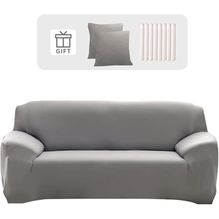 Housse de Canapé 4 Place Housse Canapé Extensible avec Accoudoir avec 2 Housses de Coussin Couverture de Canapé (4 PlacesGris)
