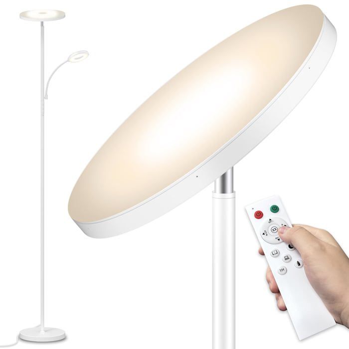 Lampadaire LED sur pied 42W 4500LM blanc dimmable avec télécommande et contrôle tactile - température 2700K-6500K