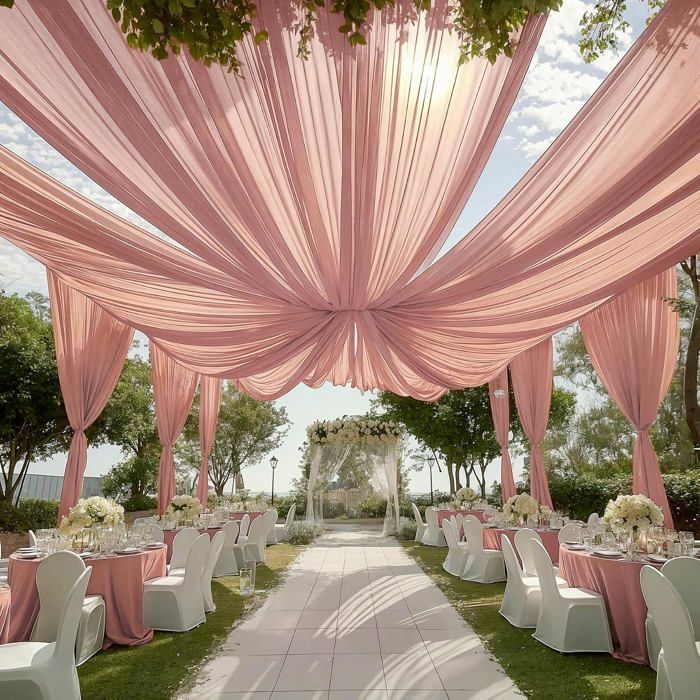 Rideau mousseline mariage - jupe suspendue plafond tissu 100D lavable machine DIY rose 10 m x 0 73 m