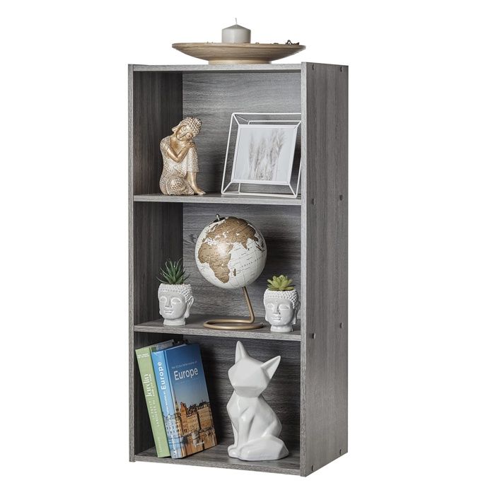 Meuble de Rangement en Bois bibliothèque 40cm de Largeur 3 ux Étagère Meuble Modulaire Chêne Gris 3 PETIT MEUBLE DE RANGEMENT