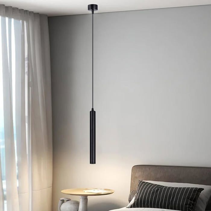 Lustre cylindrique LED noir - lumière blanc chaud 3000K 30 cm longueur réglable aluminium moderne