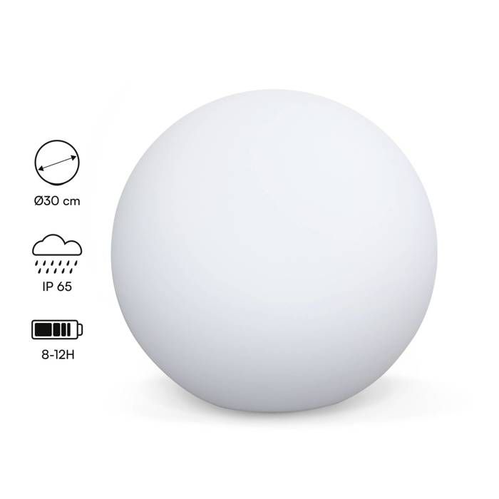 lampe décorative led 30cm - sweeek - sphère blanche anti-uv - batterie rechargeable - blanc chaud