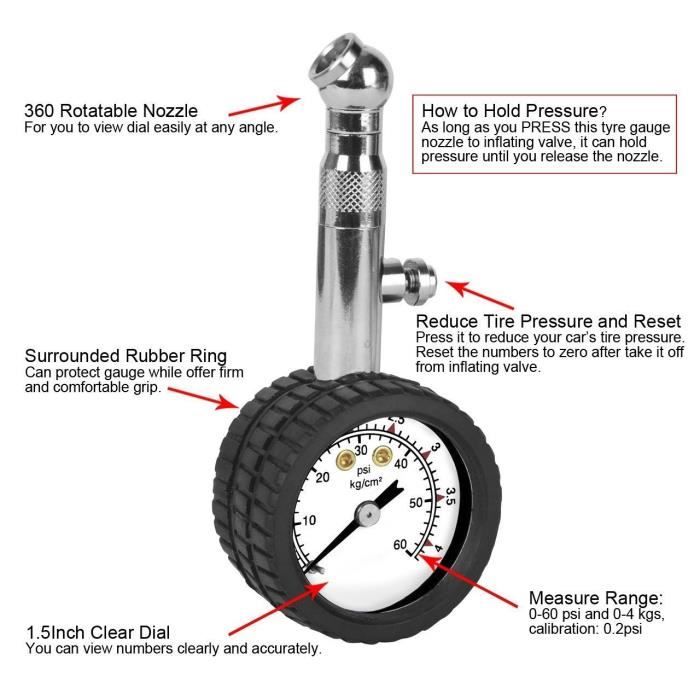 Manomètre Digital Pneus 0-100 PSI - Haute Précision Voiture Moto Vélo