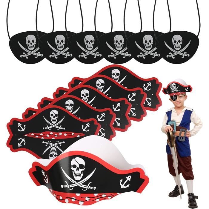 Chapeau de Pirate - AMOUNE - Set de 6 - Noir - Pour Enfants - Décoration de Fête