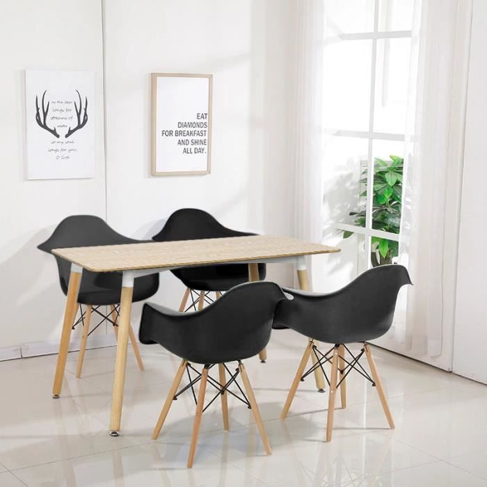 hombuy® ensemble de table à manger rectangulaire couleur bois et 4 chaises de salle à manger avec fauteuil scandinave noires-france