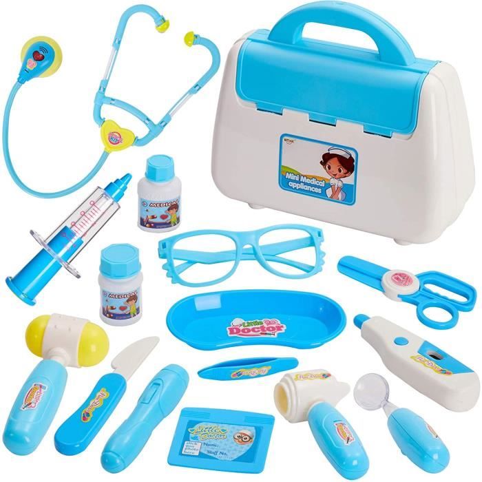 AURSTORE BASA Jouet Medical,Malette Valise Docteur Enfant Jouet,Jouet de  Médecin pour Enfant de 3+ Ans Color Blue