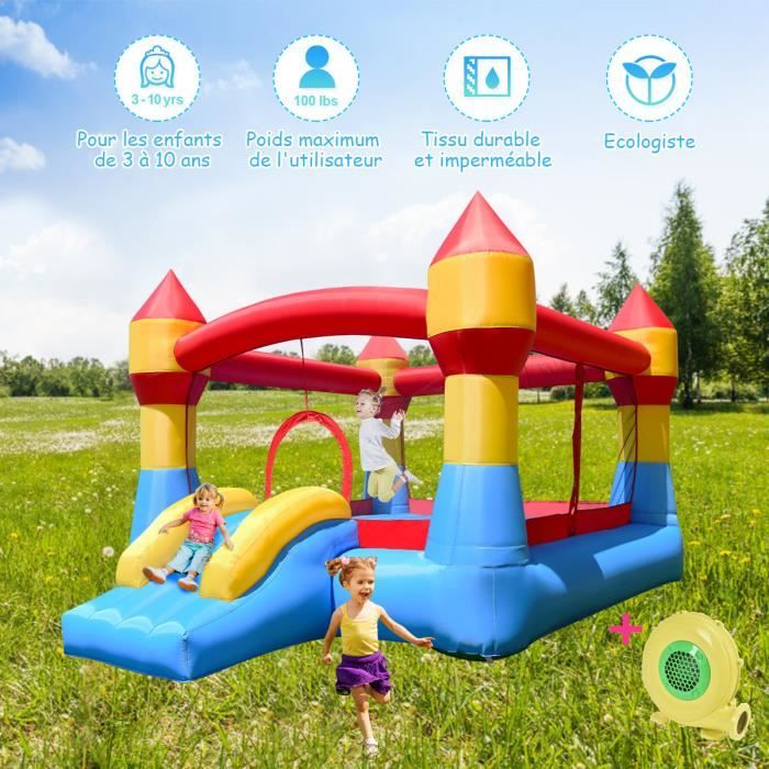 Giantex Chateau Gonflable Pour Enfant Avec Ventilateur 480w Toboggan En Forme De Clown Ferme Par Filets 370x280x230cm Cdiscount Jeux Jouets