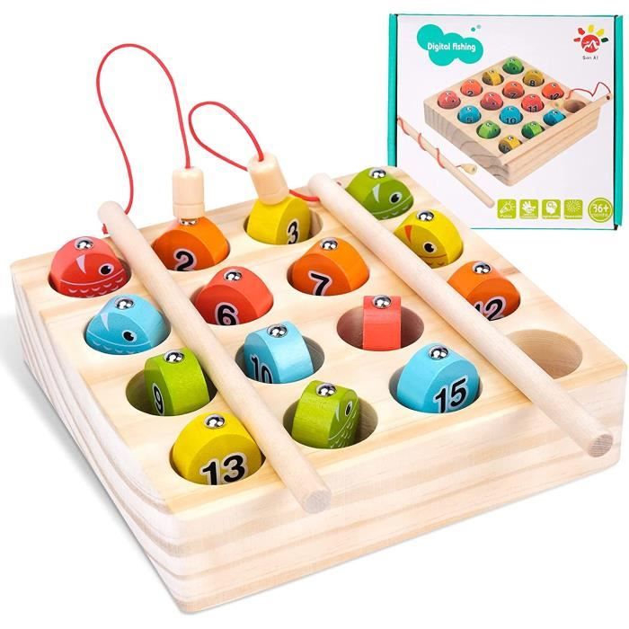Jeu De Société De Pêche Montessori En Bois, Pour Tri Des Formes Apprentissage Du Comptage
