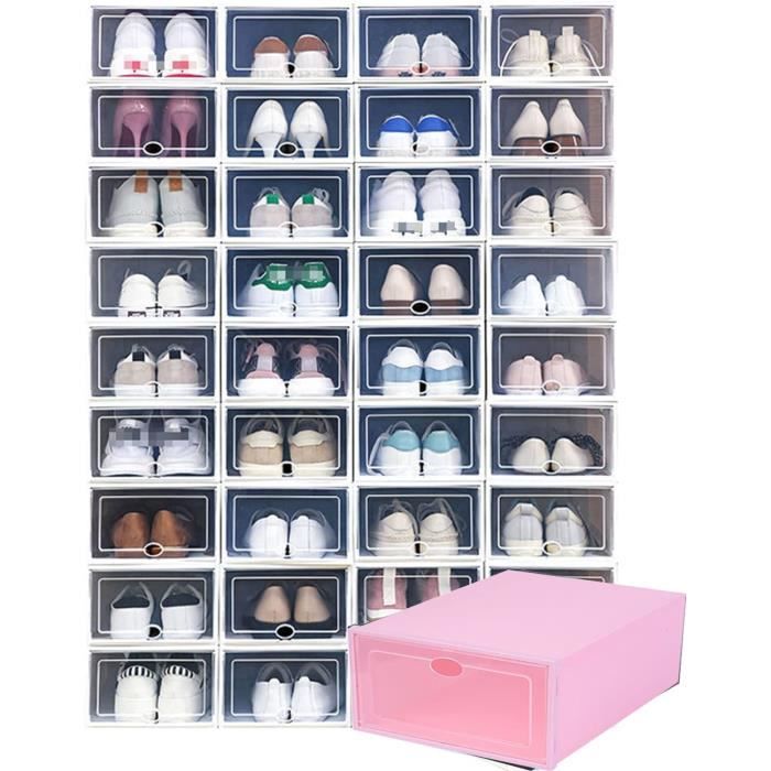 Boîte à Chaussures Transparente Empilable - Plastique Rigide Avec Couvercle - Format 34,8x27x18,5 Cm - Pour Taille Jusqu'à 48