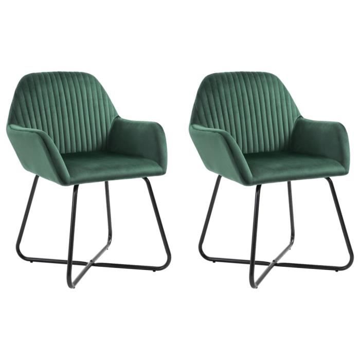 Chaises de salle à manger - YULINSHOP - Vert Velours - Lot de 2 - Avec accoudoirs