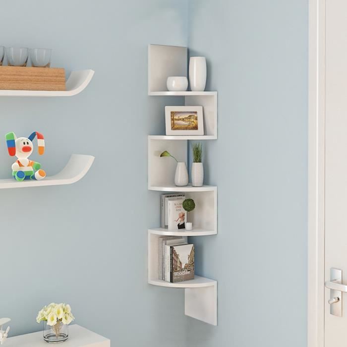 Keke Etagere D Angle Avec 5 Etageres Meuble De Rangement Blanc