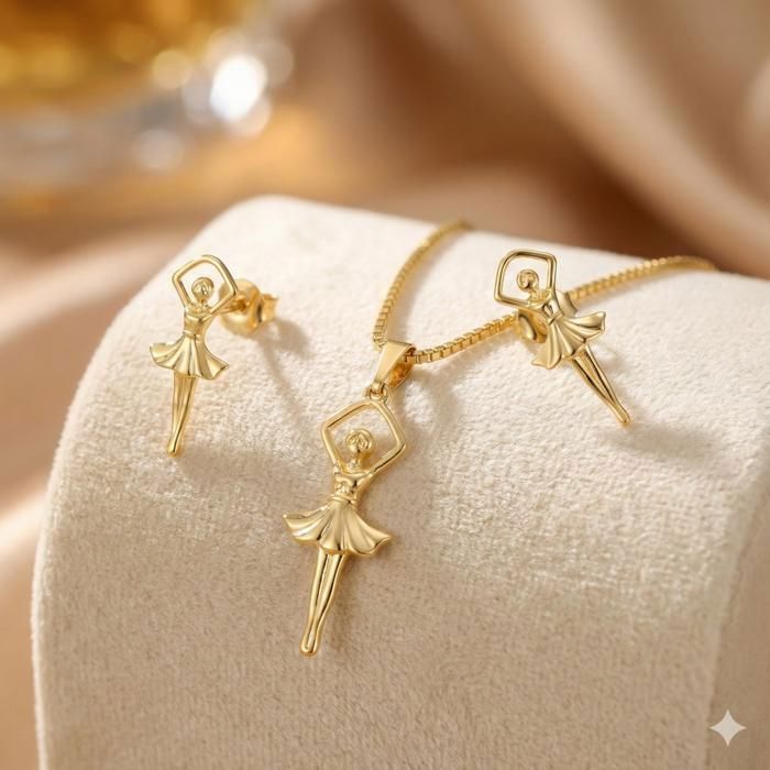 Parure Bijoux - Enfant/Femme - Danseuse - Ballet - Plaqué Or Jaune 585/1000 - 3 Microns - Bijou de Créateur