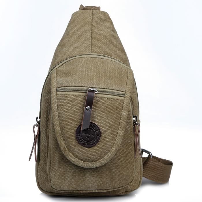 Sac à Bandoulière Rétro Homme – Toile Batik Noir, Cuir Crazy Horse, 12 Compartiments