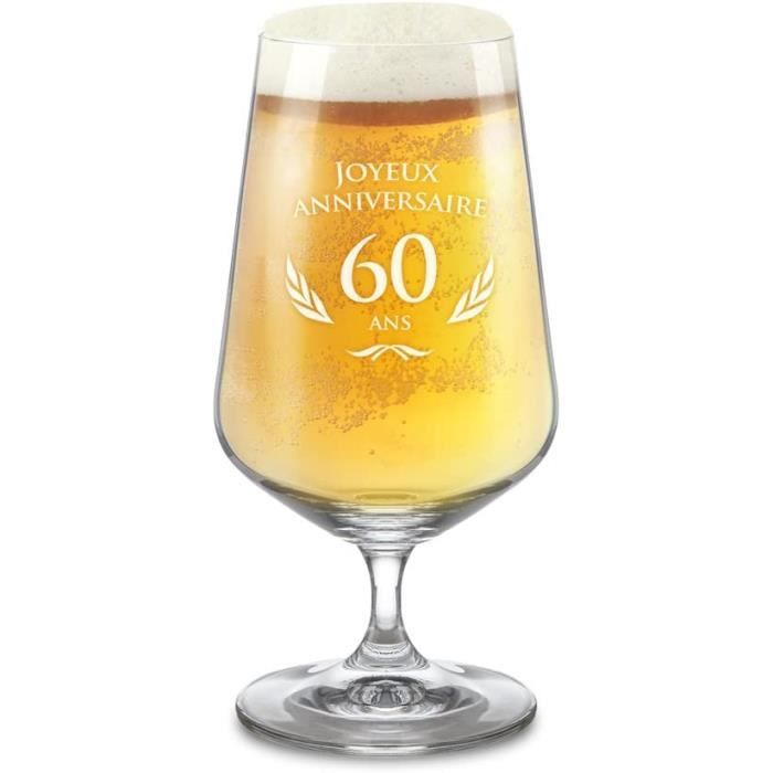 Verre à bière avec Gravure pour Le 60ème Anniversaire - Verre Tulipe pils - Joyeux Anniversaire 
