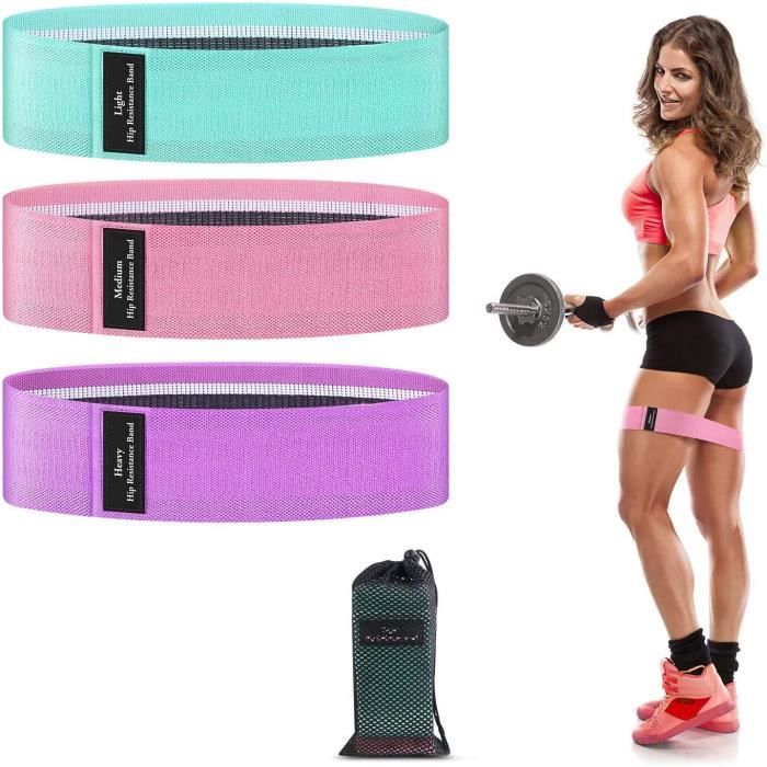 CEILIWEN Lot De 3 Bandes De Résistance Fitness En Tissu Longues - 3 Niveaux De Force Pour Yoga, Pilates & Musculation