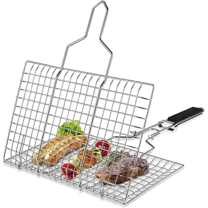 2pcs Panier Grille pour Barbecue Panier à Griller Roulant en Acier
