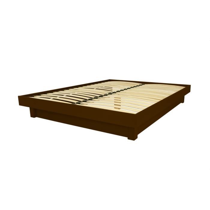 lit plateforme bois massif - wengé - 160x200 - classique - intemporel - marron
