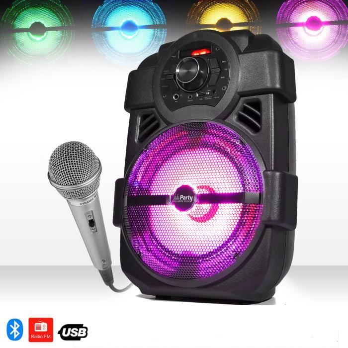 Enceinte mobile KARAOKE batterie 250W à LEDs RVB USBBLUETOOTHFM