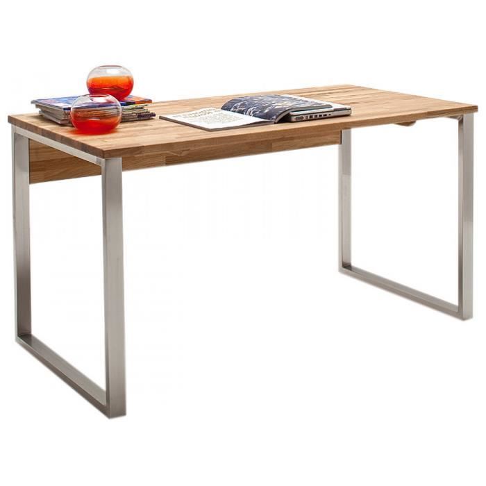Bureau Contemporain En Bois Massif Chene Et Pietement En Acier Inoxydable Brosse 140 Cm X 70 Cm Achat Vente Bureau Bureau Contemporain En Bois Soldes Sur Cdiscount Des Le 20 Janvier Cdiscount