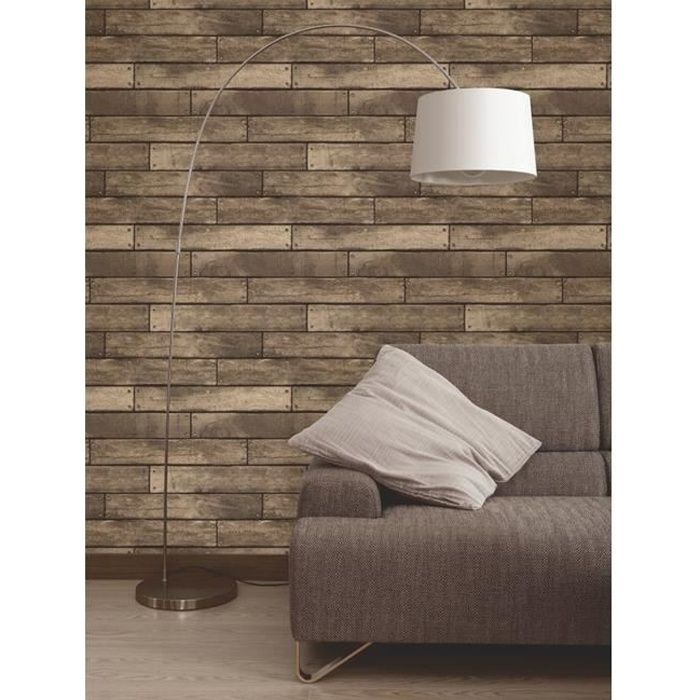 FINE DECOR Papier peint -  - Planche de bois brun - 10m - 52cm - Imitation bois 