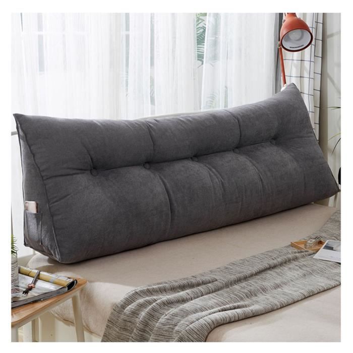 Coussin Lombaire Triangulaire Grand Format - Soutien Dos/cou, Housse Velours, Pour Lit, Canapé, Bureau (60x50x20cm)
