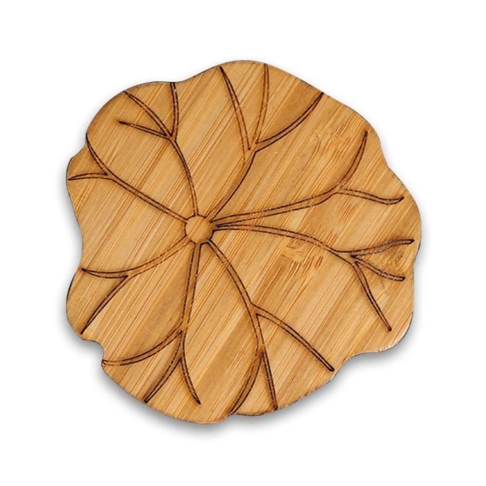 Dessous de Verre - Bac De Bambou - Isolant Chaleur - Feuille De Lotus - Marron