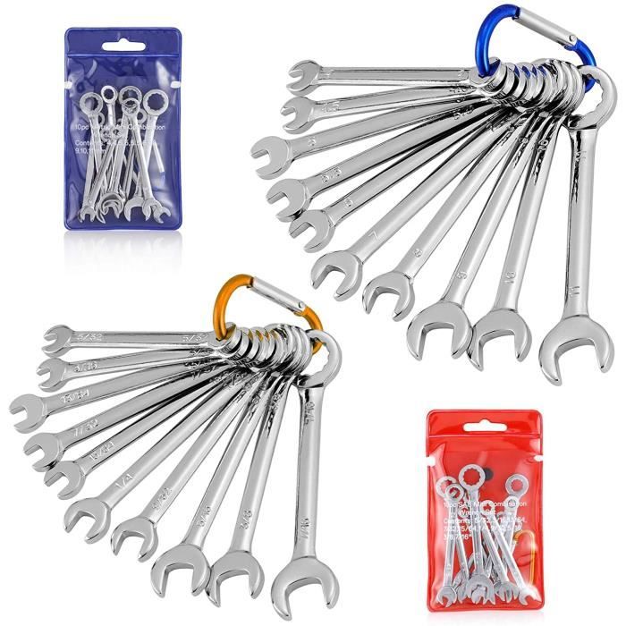Lot De 10 Clés à Cliquet 9,5 Mm (3/8") - Tailles 10 à 22 Mm, Acier Chromé - Pour Automobile, Mécanique, Espaces Restreints