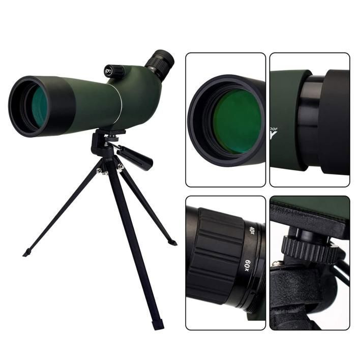 Svbony SV28 Longue Vue 20-60x60 Bak4 Prisme,Imperméable,Vision 40-20m/1000m Longue Vue Tir Sportif avec Trépied Adaptateur