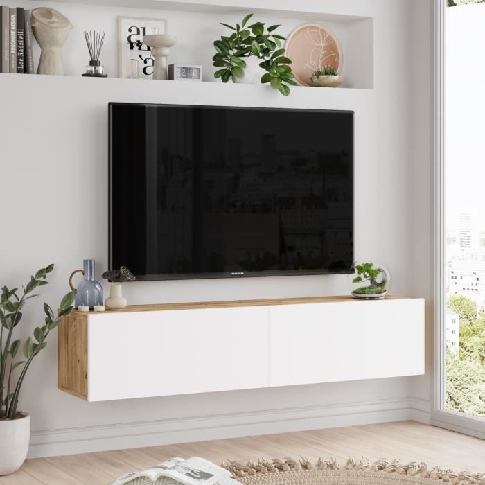 Meuble TV Suspendu Yurupa FR10-AW - Blanc - 140 cm - Style