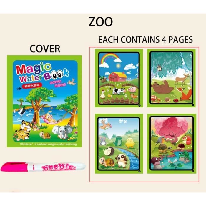 Lot De 4 Livres De Coloriage à L’eau – Carnets Magiques Réutilisables Avec Stylos à Eau – Thèmes Variés – Dès 3 Ans