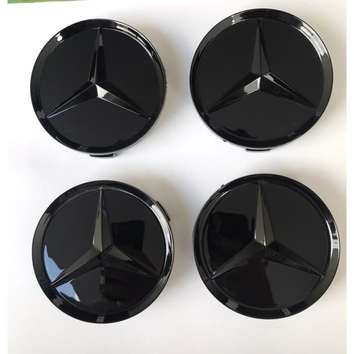Lot de 4 Cache-moyeux de Roue Full Black Brillant pour Mercedes Benz Diamètre 75 mm
