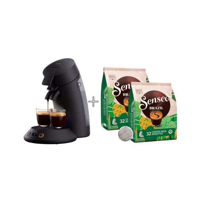 Philips Senseo Original Plus CSA210/61 Machine à café dosettes – 1 ou 2 tasses 64 dosettes offertes Noir intense