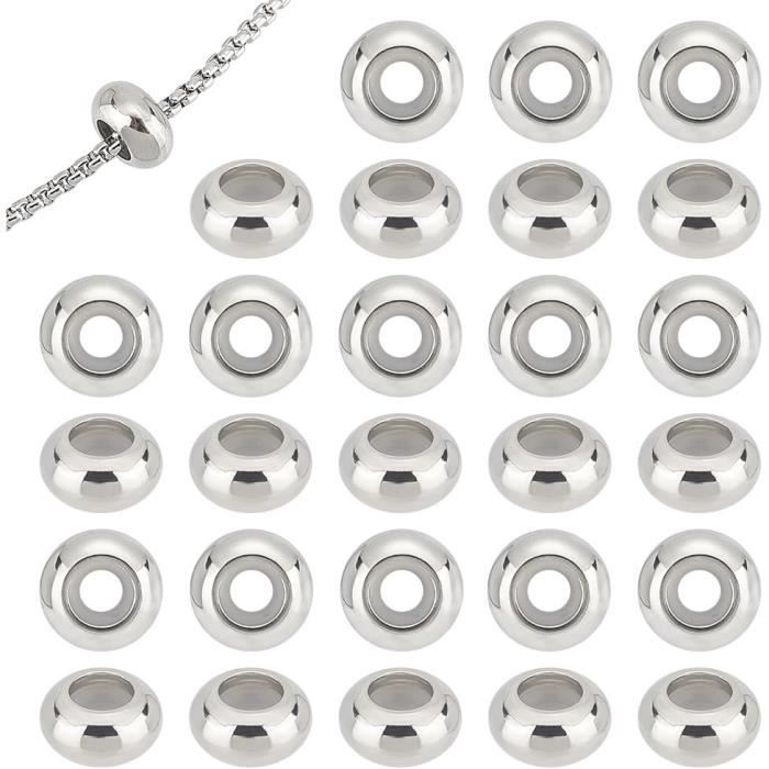 50 Perles Intercalaires En Acier Inoxydable - Forme Colonne, 7x8 Mm, Trou 4,2 Mm, Pour Bracelets Et Colliers