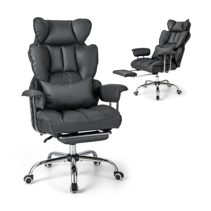 fauteuil de bureau ergonomique avec repose-pieds rétractable costway - gris