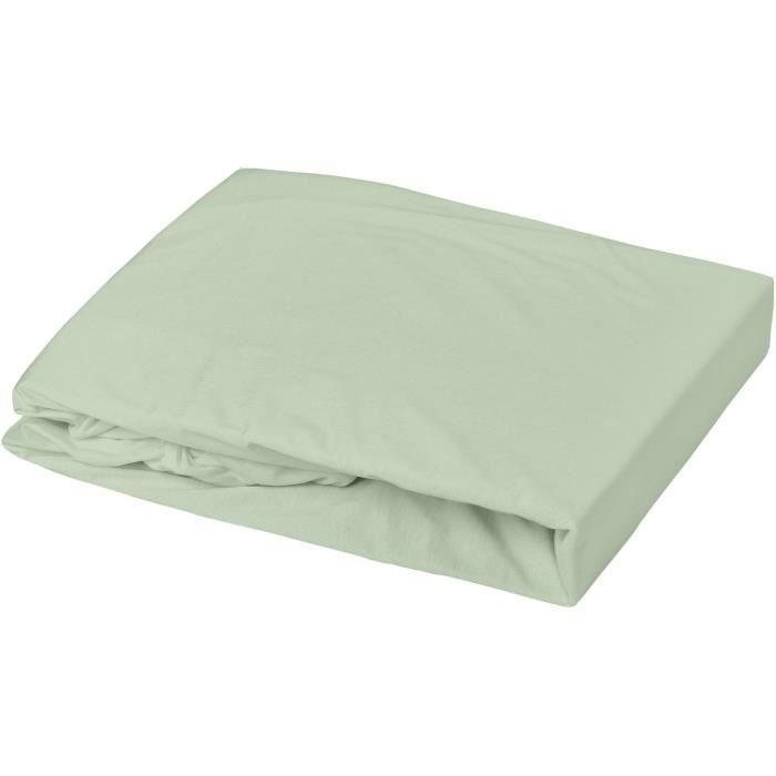 DOMIVA Drap housse + Alèse Uni - 100% Coton - Oeko-Tex® - Blanc/Vert de gris - 70 x 140 cm