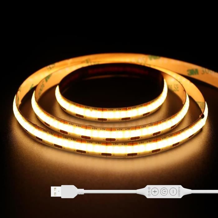 Ruban LED COB 6m 2700K Blanc Chaud - 24V, Dimmable, Télécommande, 320 LED/m, 8mm Large, Pour Décoration Intérieure
