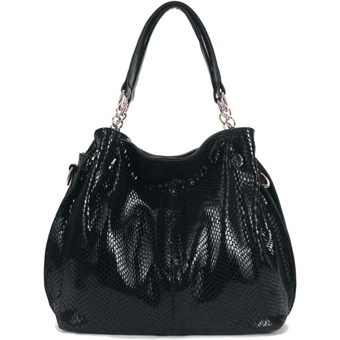 Sac à Main Soco En Toile Et Cuir Verni Noir - Grand Modèle Porté épaule - Occasion Très Bon état
