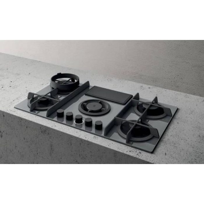 Plaque gaz ELICA Nikolatesla Flame Largeur 88cm Verre gris Extraction Cdiscount