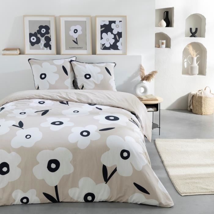 Parure de lit 2 personnes fleur en coton 240x220cm