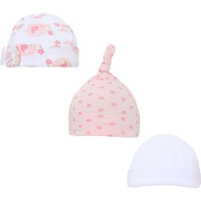 Lot De 3 Bonnets Bebe Naissance 100 Coton Trousseau Fille Rose Elephant Cdiscount Pret A Porter