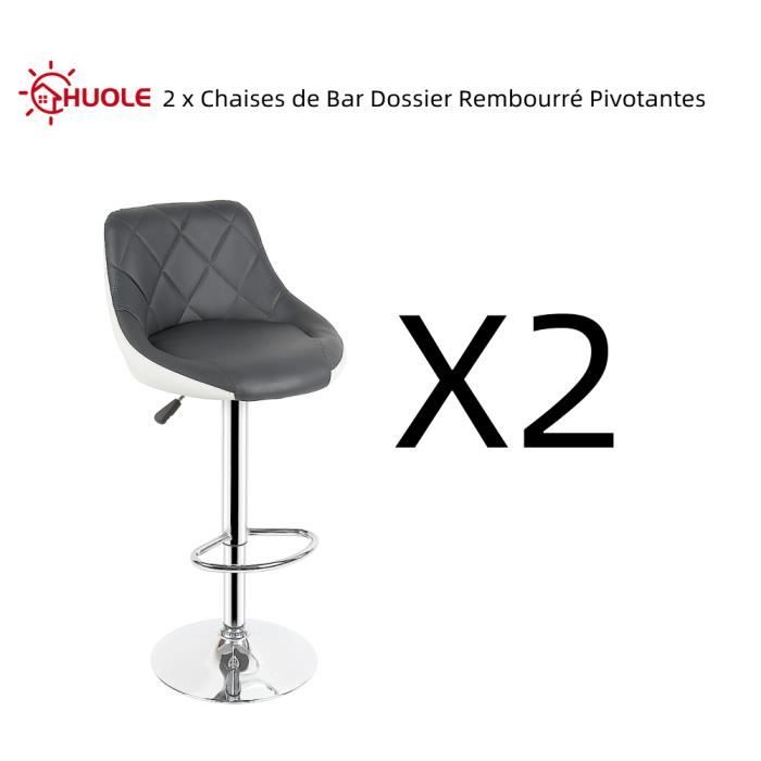 HUOLE 2 x Chaises de Bar Dossier Rembourré Pivotantes et réglables en Hauteur 53 cm - 73 cm devant gris et dos blanc