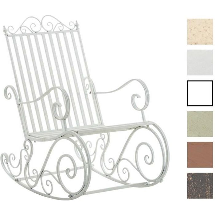 clp fauteuil à bascule smilla en fer forgé et design antique, blanc