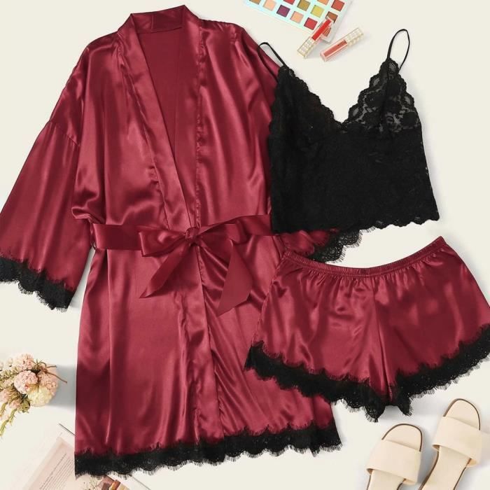 Lingerie Coquine Femme Combinaison Soie – Robe Pyjama Sexy String Ficelle, Lot Séduction Nuit
