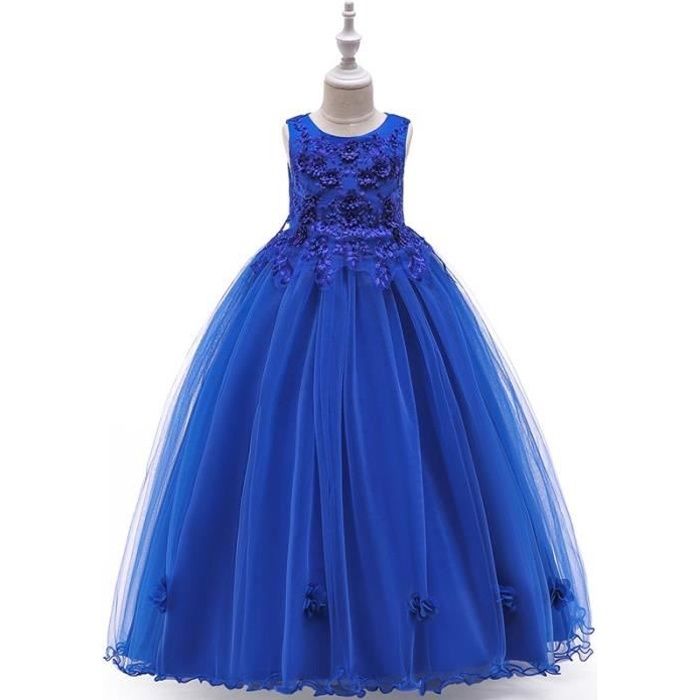 Robes Longue de Cérémonie Princesse Fille en Dentelle Sans Manches