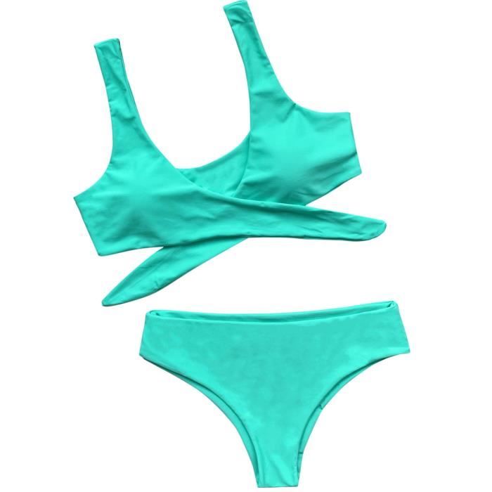 DE BAIN Ensemble bikini avec bretelles nouées couleur unie deux pièces pour femmes maillot de