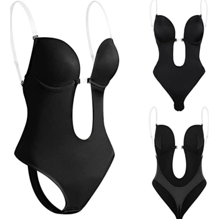 Shapewear Ventre Plat SHAPERIN Femme Body Sculptant Dos Nu Invisible Thong Bodysuit Gainant Ventre Plat Avec Push Up Soutien Gorge, Beige, S Lingerie Sans Couture Amincissante - 4