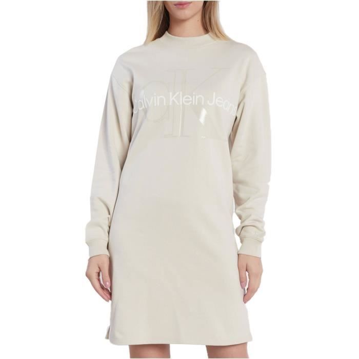 Robe sweat logo print Calvin klein Femme Beige Cdiscount
