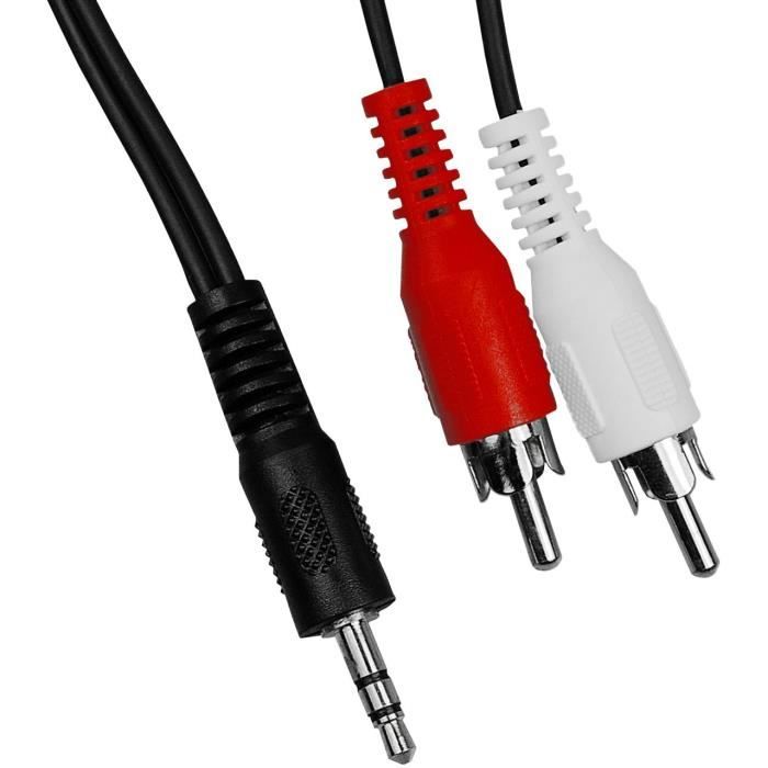 Câble Audio Jack 3,5 Mm Vers 2x RCA - 1,5 M - Noir, Pour Connecter Smartphone/MP3 à Enceintes/ampli