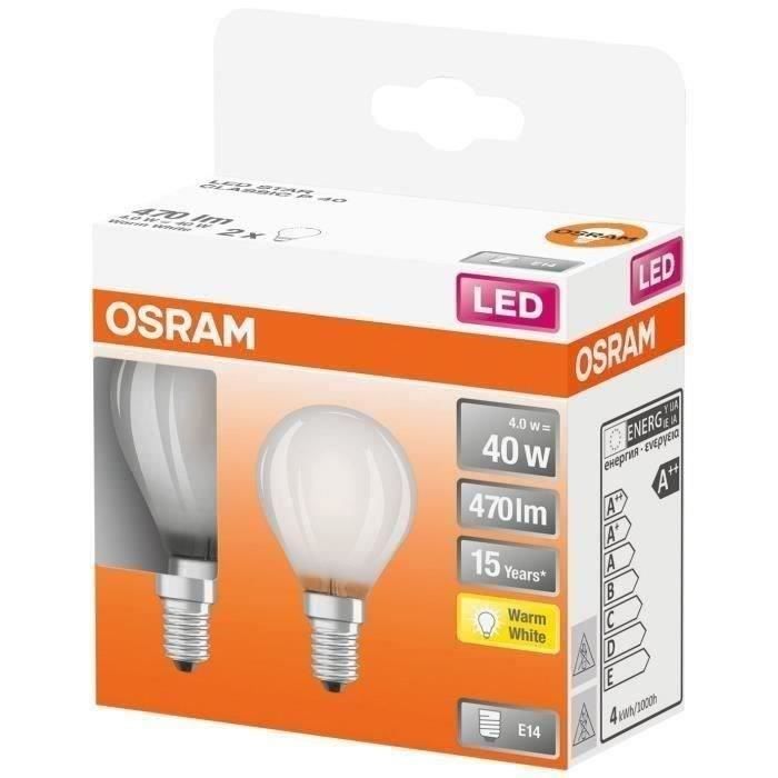 OSRAM - Boite de 2 LED sphér. verre dépolie 4W E14 470lm 2700K chaud